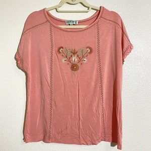 Rockin C Womens Shirt Size Large Embroidered Floral Short Sleeve